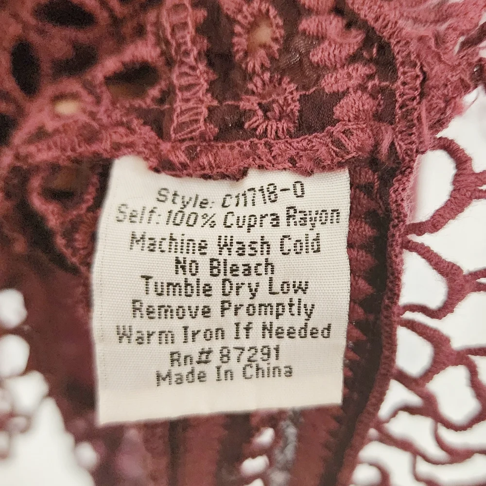 Johnny Was Renee Lace Maroon Blouse, XS - Picture 4 of 5